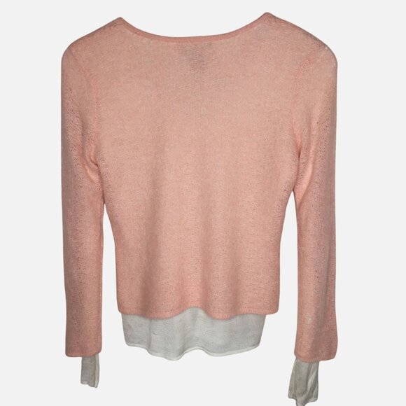 MAGASCHONI Cashmere Silk Layered Sweater Blush V-Neck Quiet Luxe Minimalist PM - Picture 2 of 9